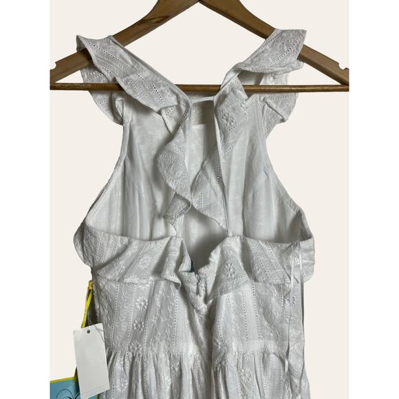 Cece White Eyelet Embroidered Atrapoy Ruffled Sleeveless Midi Dress Size 0 - Picture 6 of 9